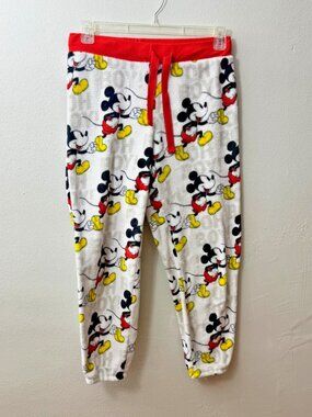 Disney Sleepwear Pants Women's Medium White Multicolor Fleece Mickey Mouse